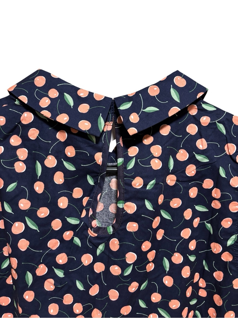 NWT Sleeveless Navy Red Cherry-Print Button Front Blouse Cap Sleeves 100% Cotton - Picture 6 of 8